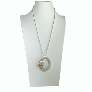 Necklace, Two Tone, Interlocking Oval/Square, Crystal, Snake Chain 24"-26"